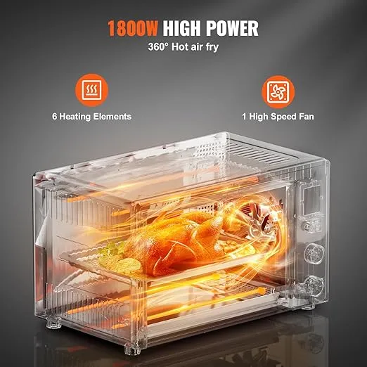 VEVOR Air Fryer Toaster Oven, 28L/29.6Qt Large Capacity 10 in 1 Functional Convection Oven, 1800W 2-Tier Toaster Ovens Countertop Combo with Wire Racks, Pizza Pan, Gloves, Home and Commercial Use