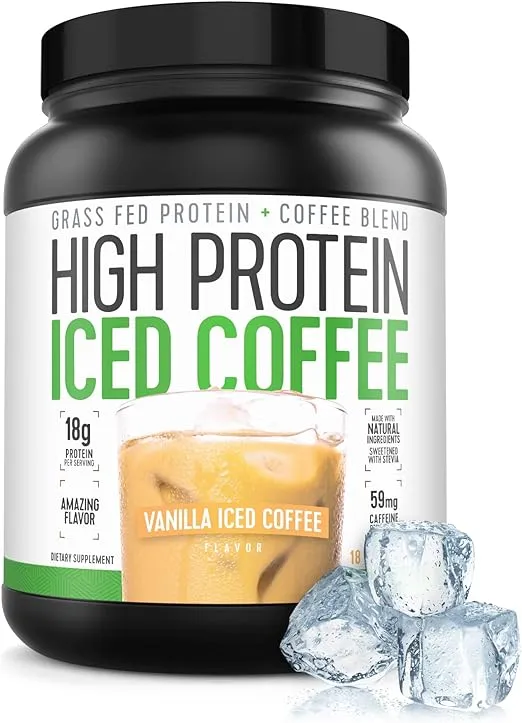 Iced Coffee, High Protein Coffee Keto Friendly, 18g of Protein, 2g Carbs, Natural Ingredients (18 Servings, Vanilla Latte)