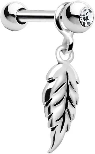 Body Candy 925 Silver Falling Feather Dangle Cartilage Earring