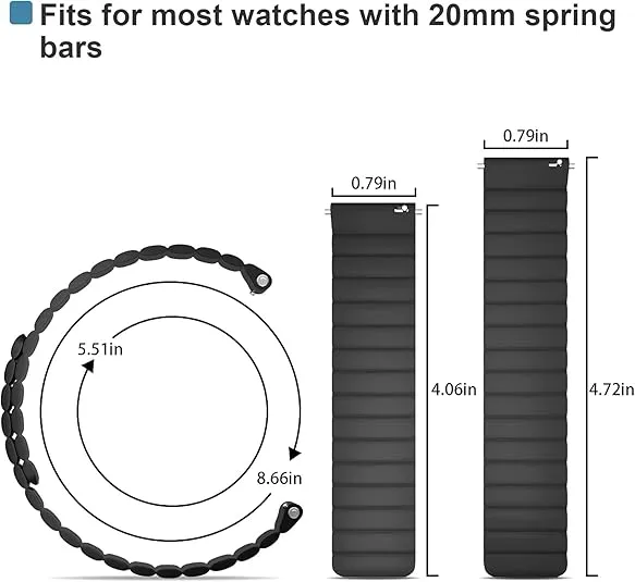 Magnetic Watch Band, Silicone Watch Strap 20mm 22mm Smartwatch Bands, Quick Release Wristband Adjustable Magnetic Closure Women Men Watch Belt Compatible with Galaxy Gear S2 S3 GT2 Fenix 5S Plus