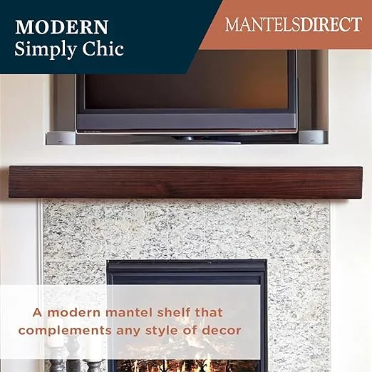 MANTELSDIRECT 60 Inch Floating Fireplace Mantel Wood Shelf in Cinnamon - Austin from Mantels Direct | Wooden Rustic Wall Shelf Perfect for Décor and Electric Fireplaces