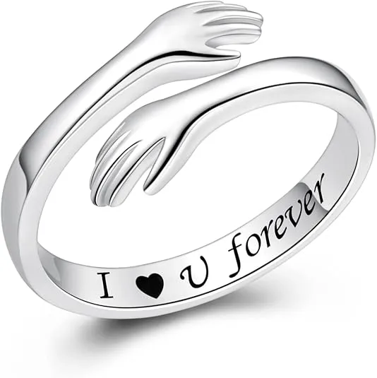 925 Sterling Silver Hug Ring for Women Teen Gilrs - Open Promise Ring Mothers Day Birthday Gifts for Daughters Mom Sister Wife Friends Grandma