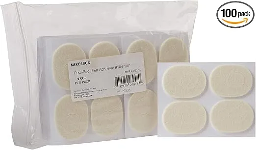 McKesson Pedi-Pad Felt Adhesive, Foot, Size 104, 1/8 in, 100 Count