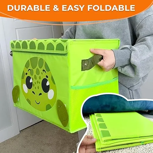 QUOKKA Toy Storage Box for Boys and Girls - 16x12x10 In Toy Chest Organizer for Kids - | Collapsible | Handles | Flip-Top Lids | - Fabric Foldable Bin for Playroom - Nursery Room Organization