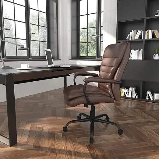 Boss LeatherPlus Faux Leather Executive Big & Tall Chair, 400 lb. Capacity, Bomber Brown (B991-BB)