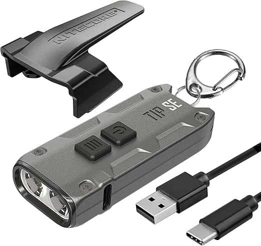 Nitecore Tip SE Keychain Flashlight, Gray 700 Lumen USB-C Rechargeable EDC with Lumentac Charging Cable