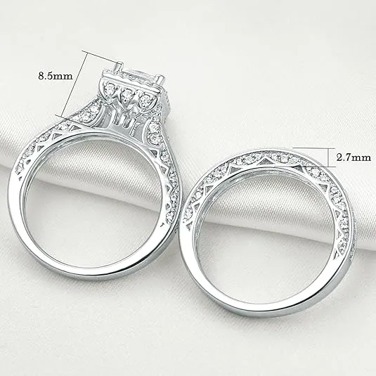 Newshe Engagement Wedding Ring Set for Women 925 Sterling Silver 1.5CT Princess White AAAAA Cz Size 3-13
