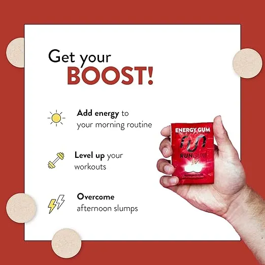 RUN GUM Cinnamon Energy Gum 50mg Caffeine Taurine & B-Vitamins Per Piece, 24 Pieces (Pack of 12), 2 Pieces = 1 Coffee or Energy Drink, Sugar Free, Zero Calorie