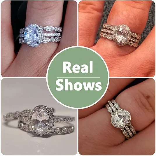 Newshe Jewellery Engagement Sets AAAAA Cz Wedding Rings for Women 925 Sterling Silver 3pcs Round White Size 4-13