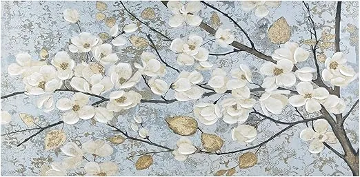 Madison Park Luminous Bloom Wall Art Living Room Décor - Floral Brushstroke Hand Embellished Canvas Home Accent Modern Bathroom Decoration, Ready to Hang Painting for Bedroom, 39" x 19", Blue