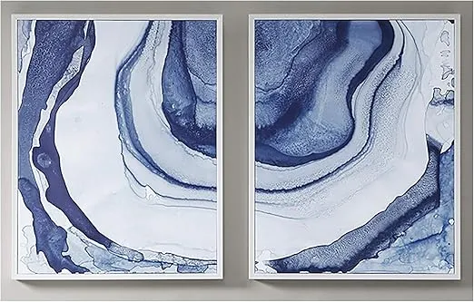 Madison Park Ethereal Wall Art Living Room Décor - Frame Modern Abstract Stretched, Gel Coated Canvas Entry Way Decoration, Ready to Hang Painting for Bedroom, 23.5"W x 29.5"H x 1.625"D , Blue 2 Piece