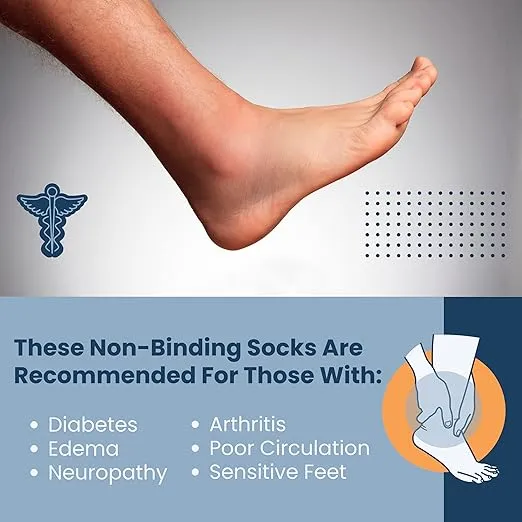 Special Essentials 6 Pairs Non-Binding Cotton Diabetic Crew Socks With Extra Wide Top For Men and Women