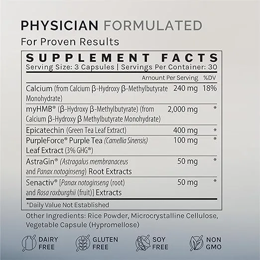 Strength, HMB Supplement with Epicatechin - Skeletal Muscle Support - Muscle Growth, Workout Stamina and Endurance Support, 90 Capsules (1 Month Supply)