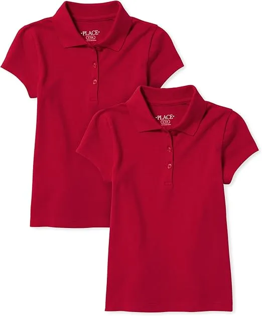 The Children's Place Girls' 2 Pack Short Sleeve Ruffle Pique Polo, Ruby, Large(Plus)
