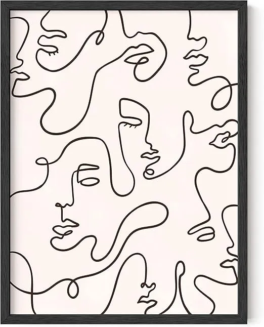 HAUS AND HUES Minimalist Line Art Wall Decor, 12x16 Unframed Poster Print, Modern Wall Art for Bedroom, Abstract Face Collage, Silhouette Wall Art (Unframed)
