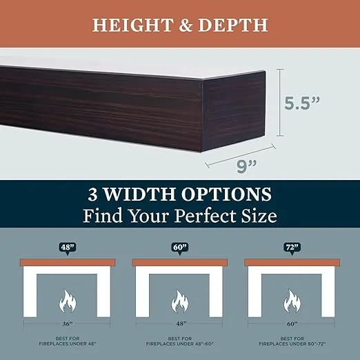MANTELSDIRECT 48 Inch Floating Fireplace Mantel Wood Shelf in Coffee Bean - Austin from Mantels Direct | Wooden Rustic Wall Shelf Perfect for Décor and Electric Fireplaces