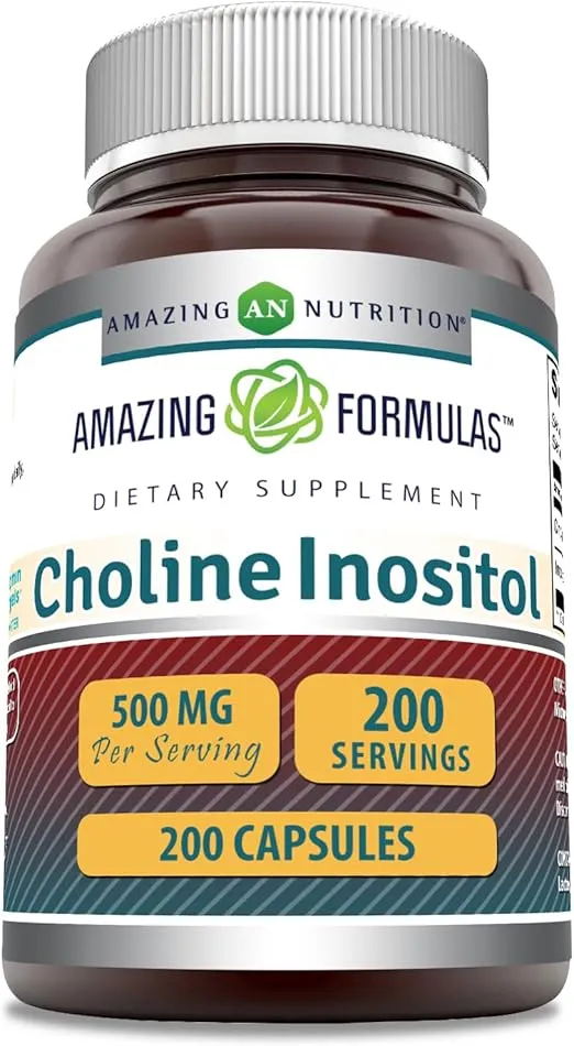 Amazing Formulas Choline & Inositol Supplement | 500 Mg Per Serving | Capsules | Non-GMO | Gluten-Free | Made in USA (1 Pack, 200 Count)