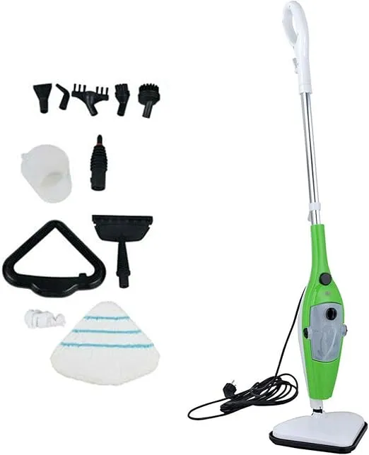 Steam Mop 10-in-1 Cleaner for Hardwood, Tile, Laminate Floors, Glass, Fabric, Metal, or Carpet, 3.5m Long Power Cord Adjustable Steam Modes Convenient Detachable Handheld Unit with 10 Accessories