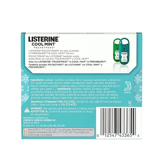 Listerine Cool Mint Pocketpaks Breath Strips Kills Bad Breath Germs, 24-Strip Pack (12 Pack)
