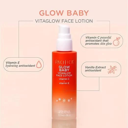 Pacifica Face Moisturizer - Vitamin C Face Lotion Glow Baby VitaGlow Face Moisturizer Glow Recipe, Vitamin E, Antioxidants, Dermatologist Tested 1.7 oz