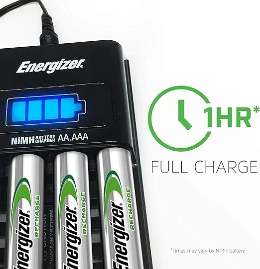 Energizer AA/AAA 1 Hour Charger with 4 AA NiMH Rechargeable Batteries (Charges AA or AAA batteries in 1 hour or less) - Packaging May Vary