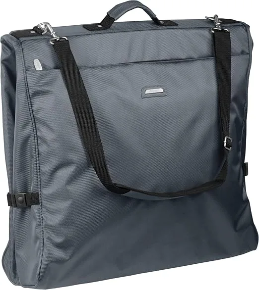 WallyBags Premium Framed Garment Bag with Shoulder Strap and Multiple Pockets, Grey, 45-inch