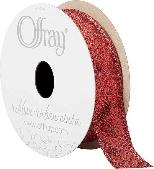 Offray 251223 7/8" Wide Metallic Craft and Decorative Ribbon, 9-Foot Spool, Glitter Red