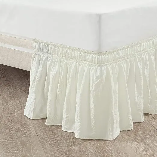 Lush Decor Ruched Ruffle Elastic Easy Wrap Around Bedskirt, Twin/Twin-XL/Full, Ivory