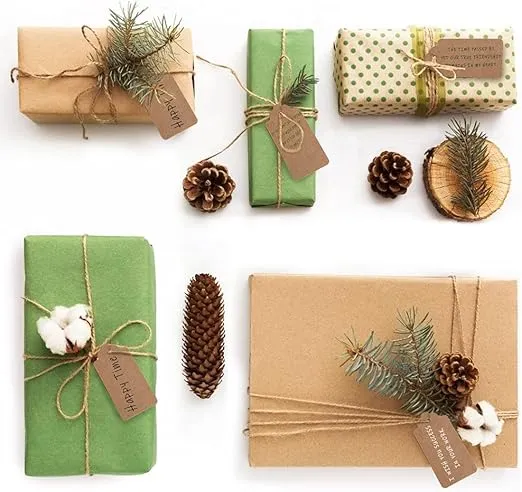 SallyFashion Kraft Paper Tags, 200 PCS Kraft Paper Gift Tags Craft Hang Tags with Free 200 Root Natural Jute Twine for Gifts Arts and Crafts Wedding Holiday