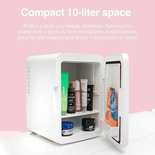 Cooluli Glow 10L Mini Skincare Fridge with Mirror & LED Light - Small Refrigerator for Skin Care, Makeup, Beauty, Cosmetics, Food & Drinks, White