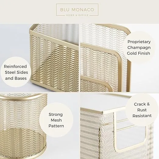 Desk Accessories Gold - 5 Piece Desk Accessories Set for Office Organization Gold with Hanging File Holder Gold Desk Accessories for Women Office File Organizer Gold Boho Desk Organizer Desk Décor