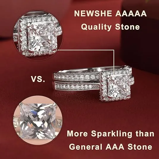 Newshe Engagement Wedding Ring Set for Women 925 Sterling Silver 1.5CT Princess White AAAAA Cz Size 3-13