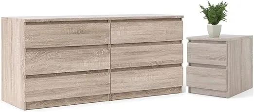 Home Square 6 Drawer Double Dresser and 2 Drawer Nightstand Set in Truffle