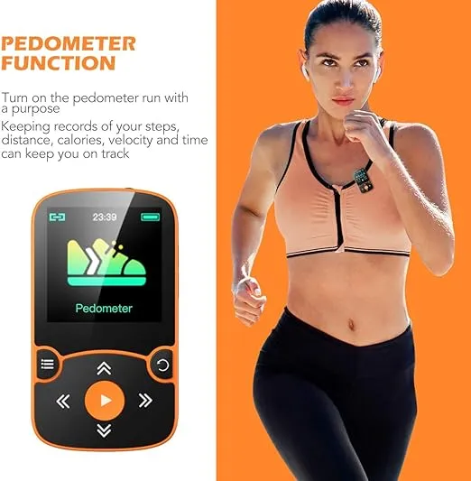 32GB MP3 Player with Clip, AGPTEK Bluetooth 5.0 Lossless Sound with FM Radio, Voice Recorder for Sport Running, Supports up to 128GB TF Card,Orange