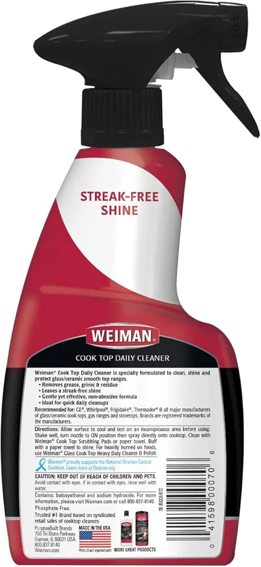 Weiman Cooktop Daily Cleaner & Polish For Ceramic; Glass; Induction Stovetops with Micro Fiber Buffing Towel Included; 12 oz 2 Pack