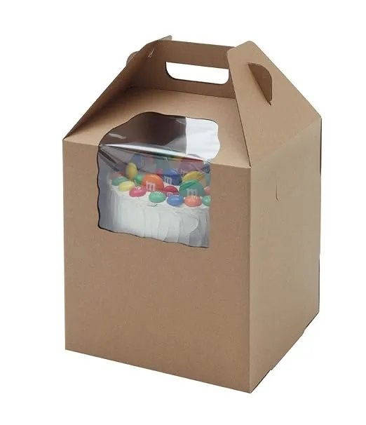 Plain Tall Kraft/Kraft Cake-Carrier Box 14" x 14" x 16" High with Window - Pack of 3