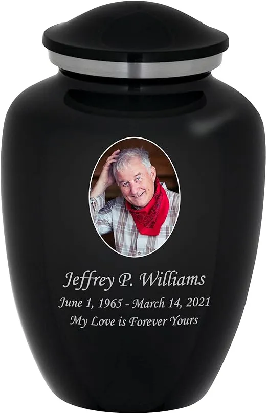 Homage Large Engraved Custom Photo Cremation Urn for Human Ashes - Vase Style Cremation Urns for Adult Ashes - 200 Cubic Inch Capacity -Personalization Included (Graphite Grey)