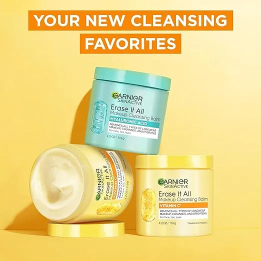 Garnier Erase It All Makeup Cleansing Balm with Vitamin C, Brightening Facial Cleanser and Makeup Remover, 4.2 Oz