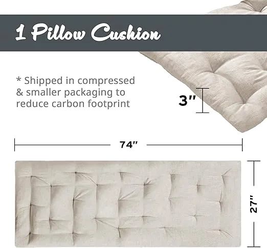 Intelligent Design Edelia Foldable Poly Chenille Light Weight Lounge Floor Pillow Cushion Tufted Seat for Meditation, Game Playing, Yoga, Reading with Travel Wrap, 27" W x 74" L, Ivory