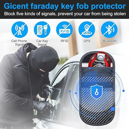 2 Pack Anti Theft 3.6" x5.3" RFID Car Key Fob Signal Blocking Faraday Pouch Fits for All Brands Vehicles, 2024 Car Key Fob Faraday Bags Protector Cover RFID Key Fob Signal Blocker