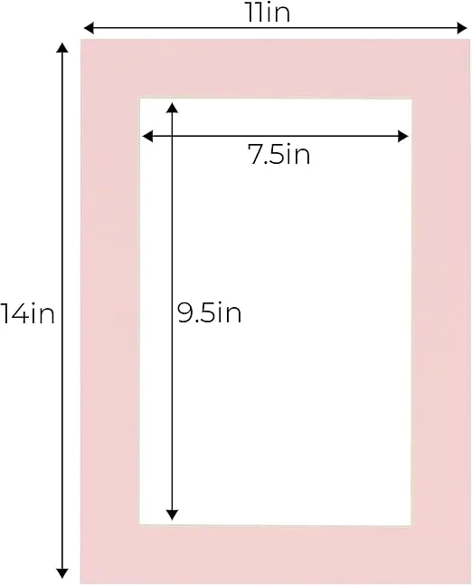 CountryArtHouse Soft Pink Acid Free 11x14 Picture Frame Mats with White Core Bevel Cut for 8x10 Pictures - Fits 11x14 Frame - One Mat