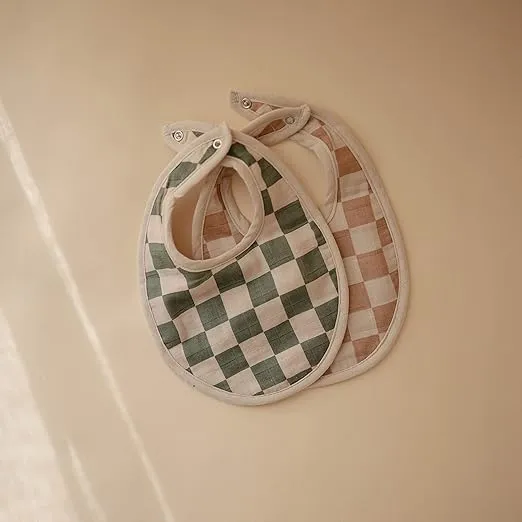 mushie Muslin Baby Bib | Soft Cotton for Infant Drips, Drools & Feedings | Adjustable Fit | 2 Pack