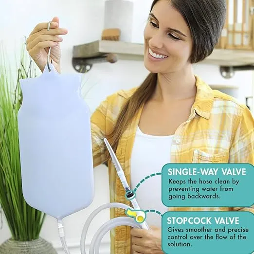 Enema Bag Kit Clear Non-Toxic Silicone. for Coffee and Water Colon Cleanse. 6 Foot Long Hose, BPA and Phthalates Free, 6 Tips 4 Quart