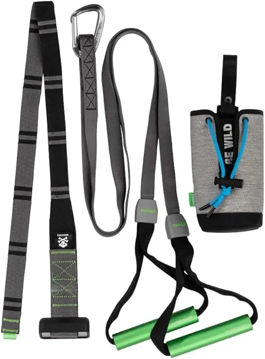 Pocket Monkii Fitness Suspension Trainer System, All in One Gym Bodyweight Workout Kit, Lightweight Portable Home Suspension Training Kit for Travel, Outdoors, or Home - Door Anchor Included