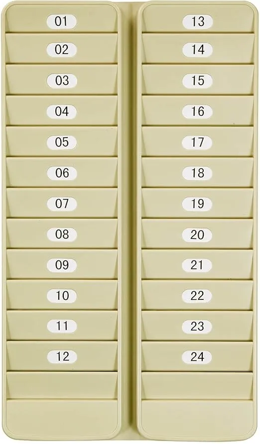 Pyramid Time Systems, 500-24 Badge Rack, 24 Pocket, Keeps Swipe Cards, Badges, id's and Other Items neatly Organized, Constructed of Lightweight, Durable Plastic, Includes self-Adhesive Number Labels