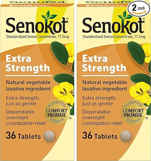 Senokot Extra Strength Natural Vegetable Laxative for Gentle Overnight Relief Occasional Constipation, 36 Count (Pack of 2)