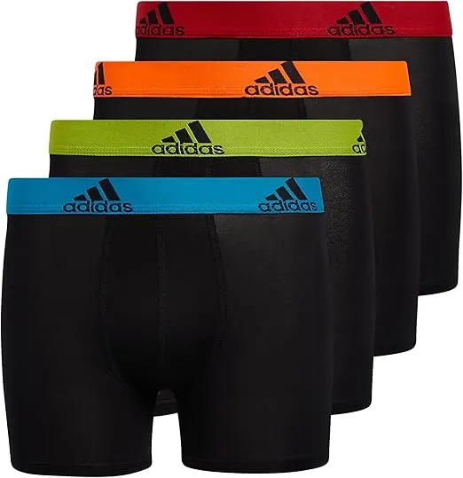 adidas Boys' Athletic Fit Microfiber Boxer Brief Underwear Designed for Active Sport and All Day Comfort (4 Pack)