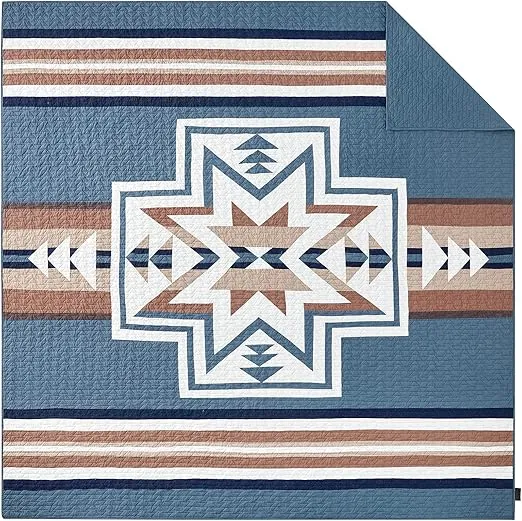 PENDLETON 29274 Silver City Full/Queen Quilt Set Soft Cotton Bed Cover Rustic Home Decor Bedspread Luxury Coverlet Set Cozy Lightweight Quilt and Pillow Shams Set, Full/Queen, Blue Mirage