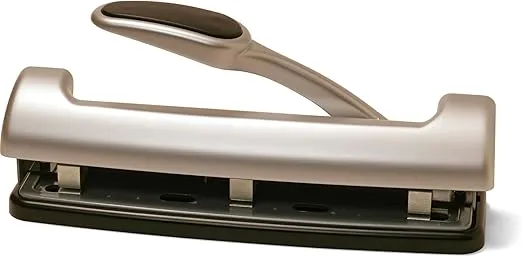 Officemate-90050 EZ Lever Adjustable 2 or 3 Hole Punch with Lever, 15 Sheets, Silver