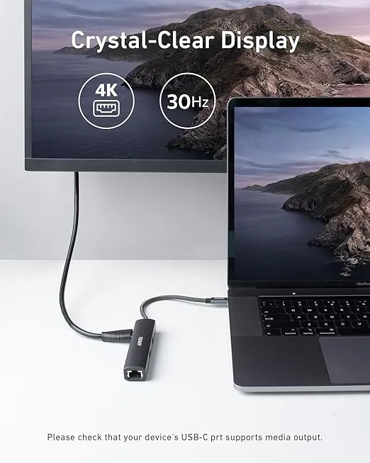 Anker USB C Hub Adapter, 5-in-1 USB C Adapter with 4K USB C to HDMI, Ethernet Port, 3 USB 3.0 Ports, for MacBook Pro, iPad Pro, XPS, Pixelbook, and More